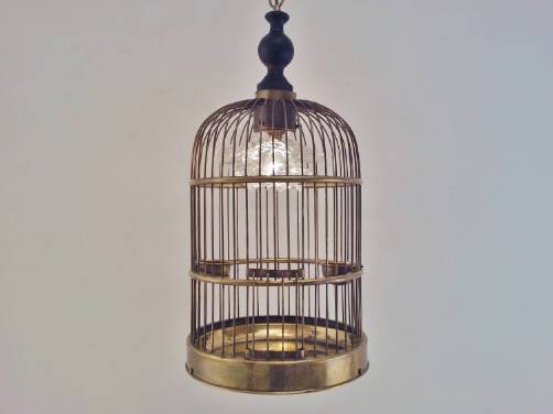 Birdcage antique pendant light brass & glass, 1900`s ca, French